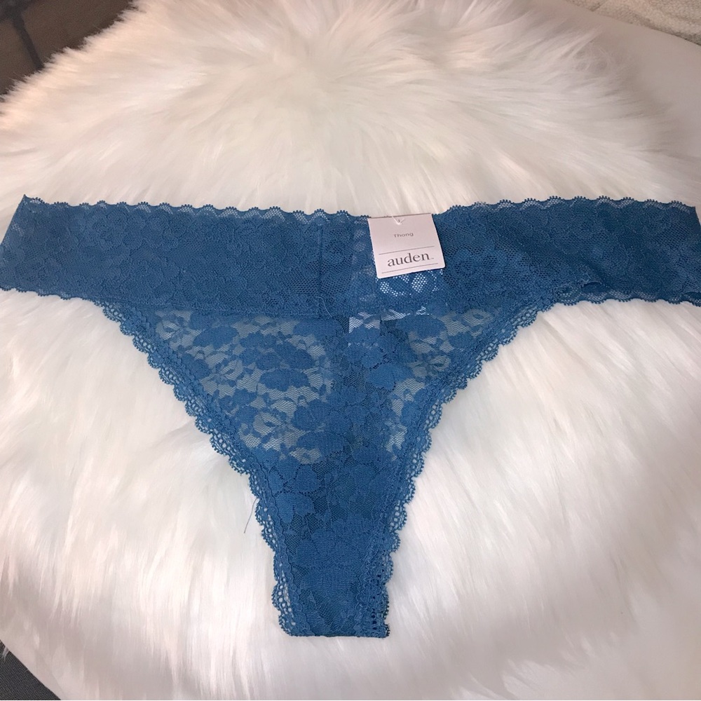 🔴 4/$15 New Auden Women’s L teal blue stretch lace thong panty NWT